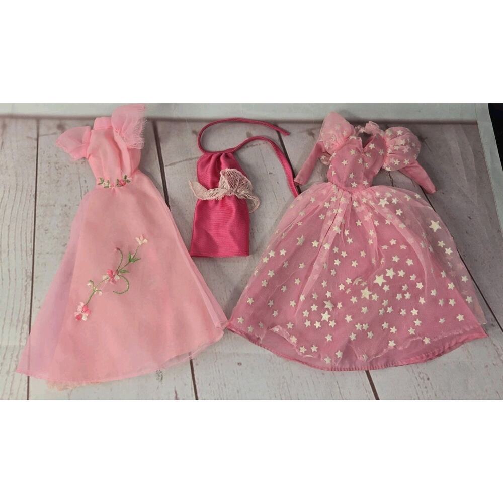 Lot of 3 80s Barbie Dresses-Short Fushia Lace, Glenda Witch, Embroidered READ